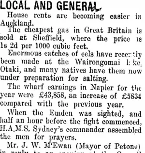 LOCAL AND GENERAL (Taranaki Daily News 22-1-1915)