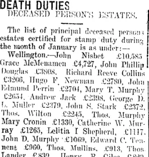 DEATH DUTIES. (Taranaki Daily News 4-2-1915)