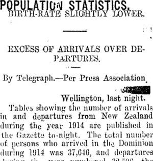 POPULATION STATISTICS. (Taranaki Daily News 26-2-1915)