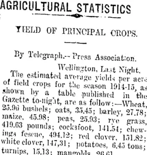AGRICULTURAL STATISTICS. (Taranaki Daily News 5-3-1915)