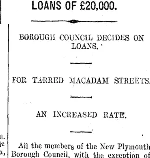 LOANS OF £20,000. (Taranaki Daily News 11-3-1915)