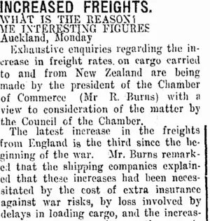 INCREASED FREIGHTS. (Taranaki Daily News 31-3-1915)