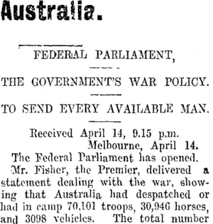 Australia. (Taranaki Daily News 15-4-1915)