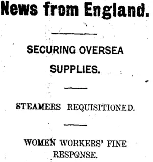 News from England. (Taranaki Daily News 16-4-1915)