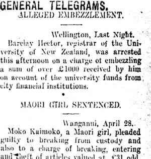 GENERAL TELEGRAMS. (Taranaki Daily News 29-4-1915)