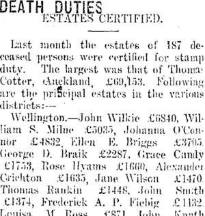 DEATH DUTIES. (Taranaki Daily News 7-5-1915)