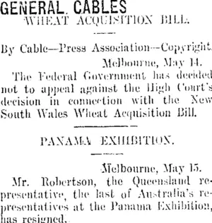 GENERAL CABLES. (Taranaki Daily News 17-5-1915)
