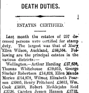 DEATH DUTIES. (Taranaki Daily News 4-6-1915)