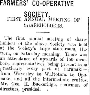 FARMERS' GO-OPERATIVE SOCIETY. (Taranaki Daily News 7-6-1915)