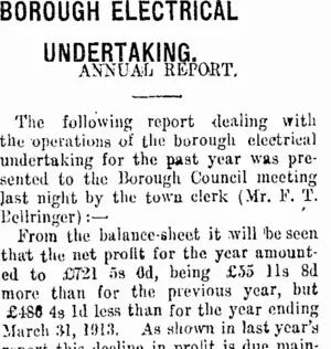 BOROUGH ELECTRICAL UNDERTAKING. (Taranaki Daily News 16-6-1915)