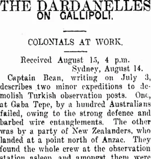 THE DARDANELLES (Taranaki Daily News 16-8-1915)