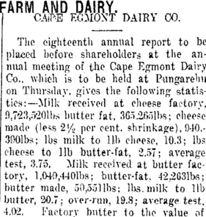 FARM AND DAIRY. (Taranaki Daily News 16-8-1915)