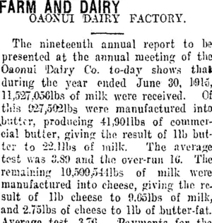 FARM AND DAIRY. (Taranaki Daily News 24-8-1915)