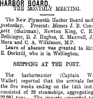 HARBOR BOARD. (Taranaki Daily News 21-8-1915)
