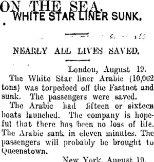 ON THE SEA. (Taranaki Daily News 21-8-1915)