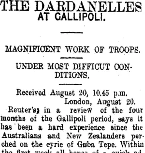 THE DARDANELLES (Taranaki Daily News 21-8-1915)
