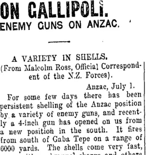 ON GALLIPOLI. (Taranaki Daily News 6-9-1915)
