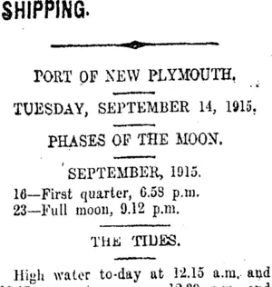 SHIPPING. (Taranaki Daily News 14-9-1915)
