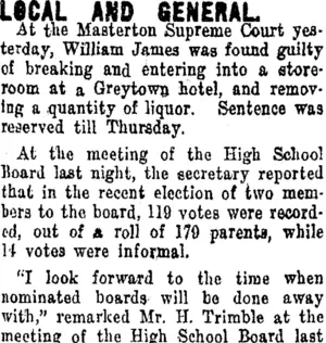 LOCAL AND GENERAL. (Taranaki Daily News 21-9-1915)