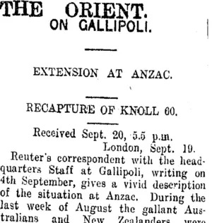 THE ORIENT. (Taranaki Daily News 21-9-1915)