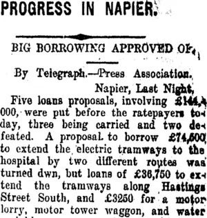 PROGRESS IN NAPIER. (Taranaki Daily News 23-9-1915)