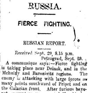 RUSSIA. (Taranaki Daily News 30-9-1915)