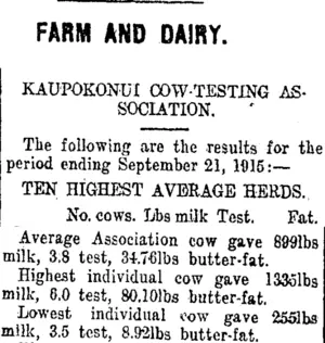 FARM AND DAIRY. (Taranaki Daily News 30-9-1915)