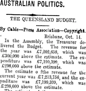 AUSTRALIAN POLITICS. (Taranaki Daily News 16-10-1915)