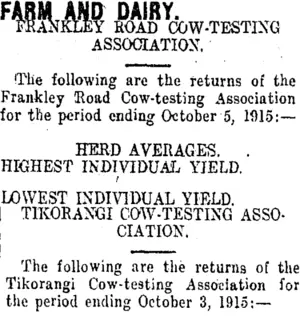 FARM AND DAIRY. (Taranaki Daily News 19-10-1915)