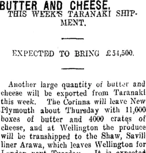BUTTER AND CHEESE. (Taranaki Daily News 19-10-1915)