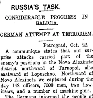 RUSSIA'S TASK. (Taranaki Daily News 25-10-1915)