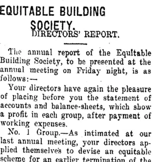 EQUITABLE BUILDING SOCIETY. (Taranaki Daily News 27-10-1915)