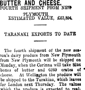 BUTTER AND CHEESE. (Taranaki Daily News 30-10-1915)