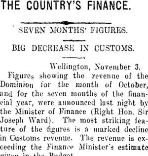THE COUNTRY'S FINANCE. (Taranaki Daily News 5-11-1915)
