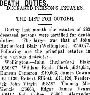 DEATH DUTIES. (Taranaki Daily News 17-11-1915)