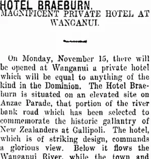 HOTEL BRAEBURN. (Taranaki Daily News 10-11-1915)