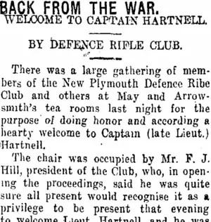 BACK FROM THE WAR. (Taranaki Daily News 10-11-1915)