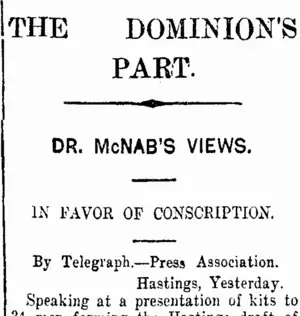 THE DOMINION'S PART. (Taranaki Daily News 12-11-1915)