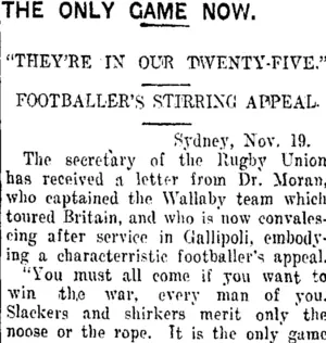 THE ONLY GAME NOW. (Taranaki Daily News 20-11-1915)