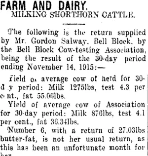 FARM AND DAIRY. (Taranaki Daily News 20-11-1915)