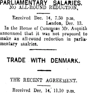 PARLIAMENTARY SALARIES. (Taranaki Daily News 15-12-1915)