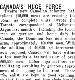 CANADA'S HUGE FORCE. (Taranaki Daily News 11-12-1915)