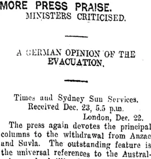 MORE PRESS PRAISE. (Taranaki Daily News 24-12-1915)