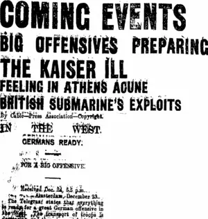COMING EVENTS (Taranaki Daily News 27-12-1915)
