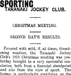 SPORTING (Taranaki Daily News 29-12-1915)