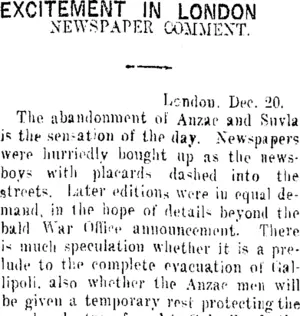 EXCITEMENT IN LONDON. (Taranaki Daily News 22-12-1915)