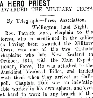 A HERO PRIEST (Taranaki Daily News 15-1-1916)