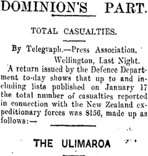 DOMINION'S PART. (Taranaki Daily News 19-1-1916)