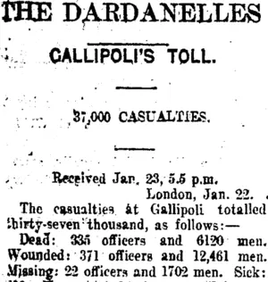 THE DARDANELLES (Taranaki Daily News 24-1-1916)