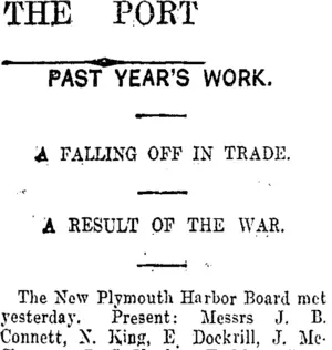 THE PORT (Taranaki Daily News 22-1-1916)